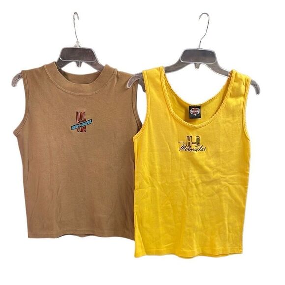 HARLEY DAVIDSON MOTOR CYCLES Women’s Tank Tops (2) Embroidered Fronts Size Large - Picture 1 of 10